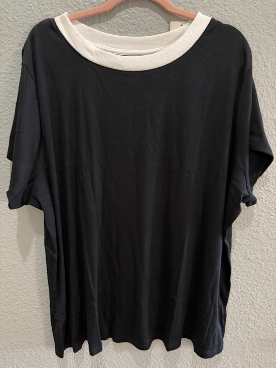 a new day Tops - A New Day Black Tee with White Ribbed Collar size 4X